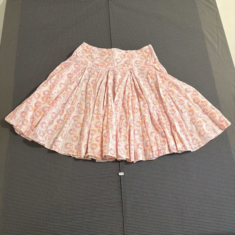 New York & Company Women 6 Pink Orange Floral Cotton Pleated A-Line Skirt